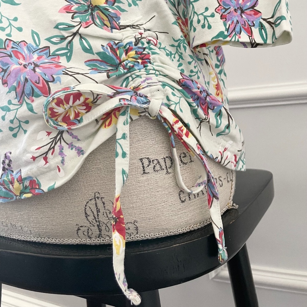 Cinched side tie floral 3/4 sleeve top